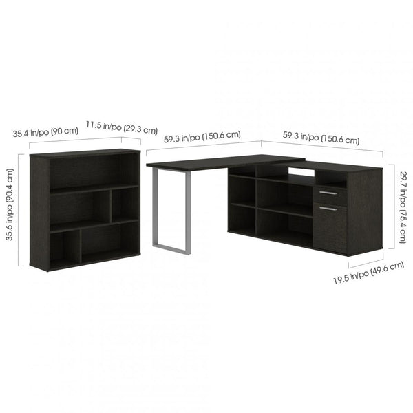 60W L-Shaped Desk with Asymmetrical Shelving Unit