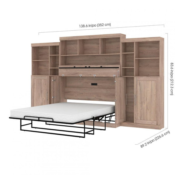 Grand lit cabinet (queen) avec matelas et rangement supérieur (139L)