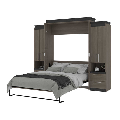 Grand lit escamotable avec armoires et tablettes coulissantes (106L)