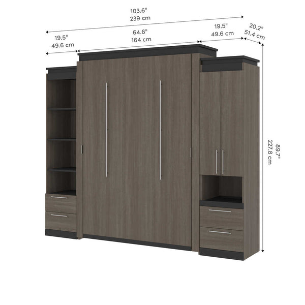 Grand lit escamotable avec armoire et grande étagère avec tiroirs (106L)