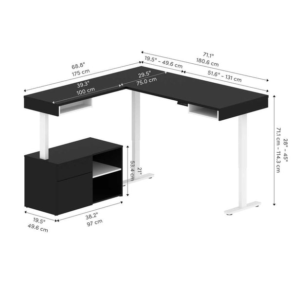 72W L-Shaped Standing Desk with Credenza
