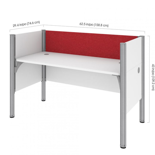 63W Single Office Cubicle with Red Tack Board and Low Privacy Panels