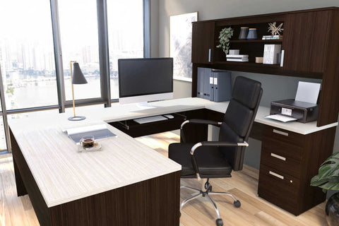 65W U-Shaped Executive Desk with Pedestal and Hutch