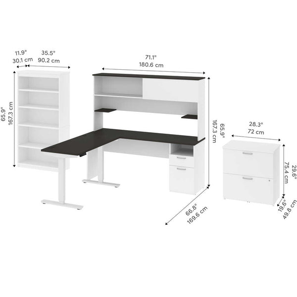 24” x 48” Standing Desk, 1 Credenza with Hutch, 1 Bookcase, and 1 Lateral File Cabinet