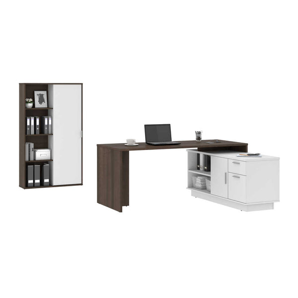 72W L-Shaped Desk with Storage Cabinet