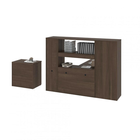 60W L-Shaped Desk with Hutch, Lateral File Cabinet, and Bookcase