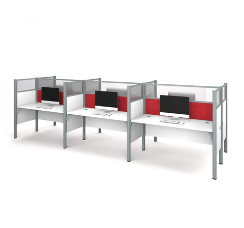 6-Person Office Cubicles with Red Tack Boards and High Privacy Panels