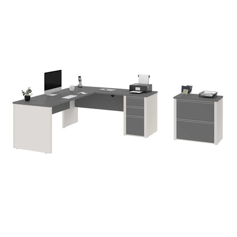 72W L-Shaped Desk with Lateral File Cabinet