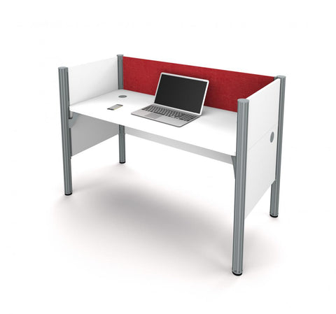 63W Single Office Cubicle with Red Tack Board and Low Privacy Panels
