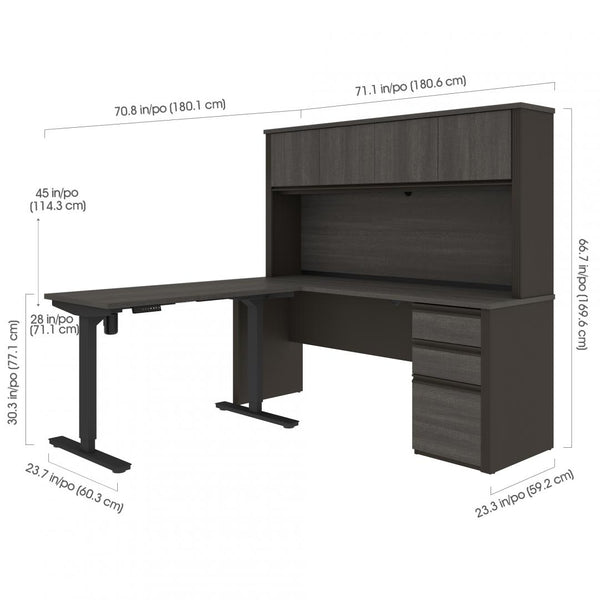 72W L-Shaped Standing Desk with Pedestal and Hutch