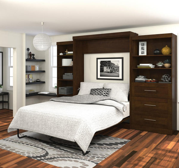 Queen Murphy Bed with Shelving and Drawers (126W)