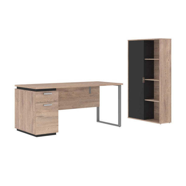 66W Desk with Single Pedestal and Storage Cabinet