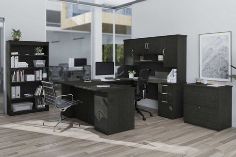 71W U-Shaped Executive Desk with Hutch, Lateral File Cabinet, and Bookcase
