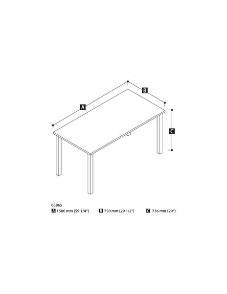 Table de bureau 60L avec pattes de métal carrées